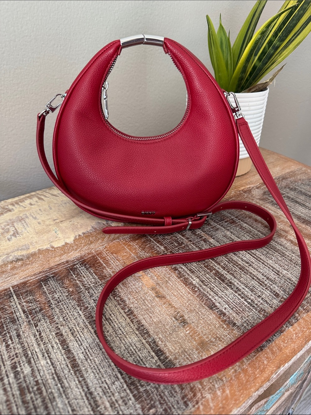 DKNY Red Crescent Leather Crossbody Bag - NWOT